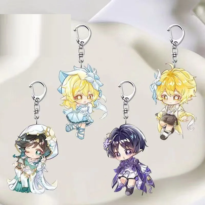 4Pc/Lot Kabukimono Vagrant Barbatos Venti Aether Lumine Chibi Acrylic Keychain Kawaii Anime Figure Backpack Zipper Charm Pendant