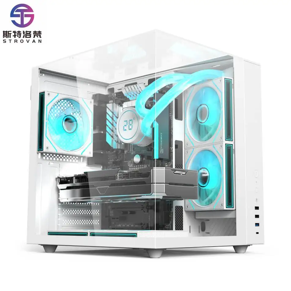 ATX Mid Tower PC Case PWM ARGB Fans PWM Hub/ARGB Controller Full-View Panoramic Tempered Glass Panels Gaming Computer Case