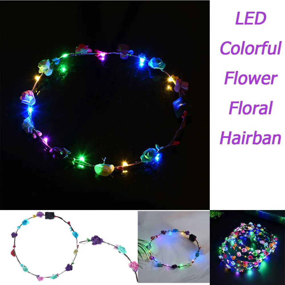 

Women Hair Barrettes Wreath Garland Crown Colorful Floral Glowing Vines Flower Hairband Headdress Party סיכות לשיער לתינוקות