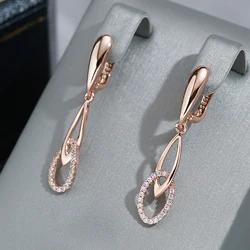 Wbmqda Elegant Fashion Women's Hanging Earrings 585 Rose Gold Color With White Natural Zircon Wedding Party Luxury Dubai Jewelry