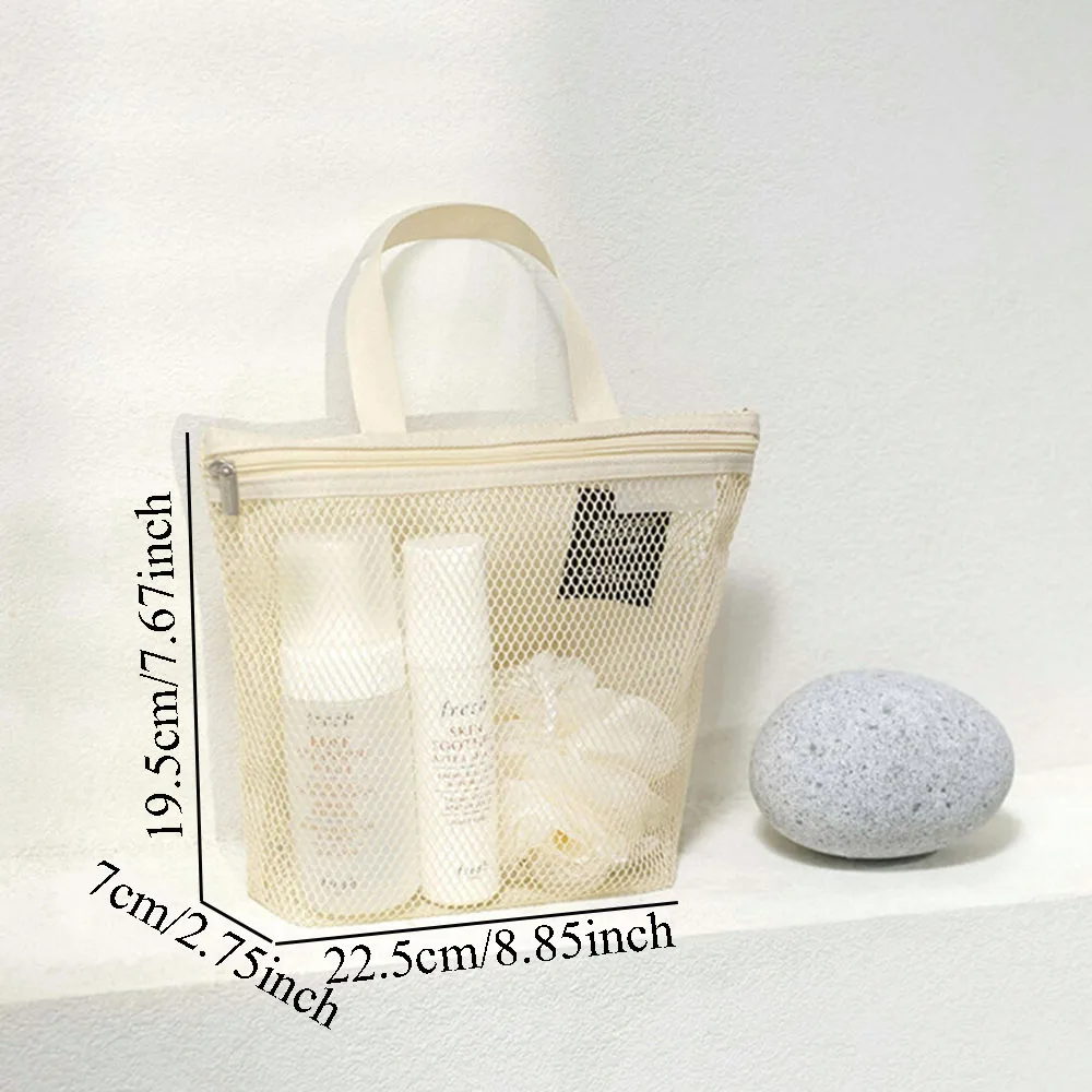 Travel Portable Mesh Storage Bag With Compartment New Solid Color Cosmetics Organizer Hanging Bags Skincare Bath Shower Pouch