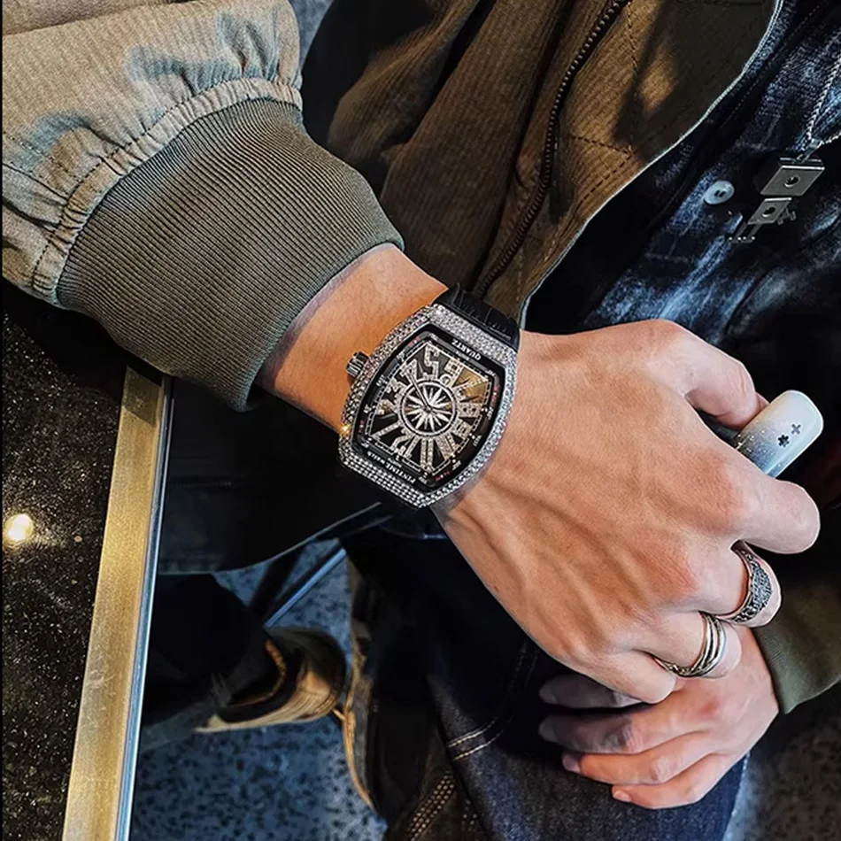 Premium Brand Luxury Diamond Watch Digital Diamond Inlay Black Watch Night Light Men Quartz Wristwatch Hip Hop Style Men Gift view 4