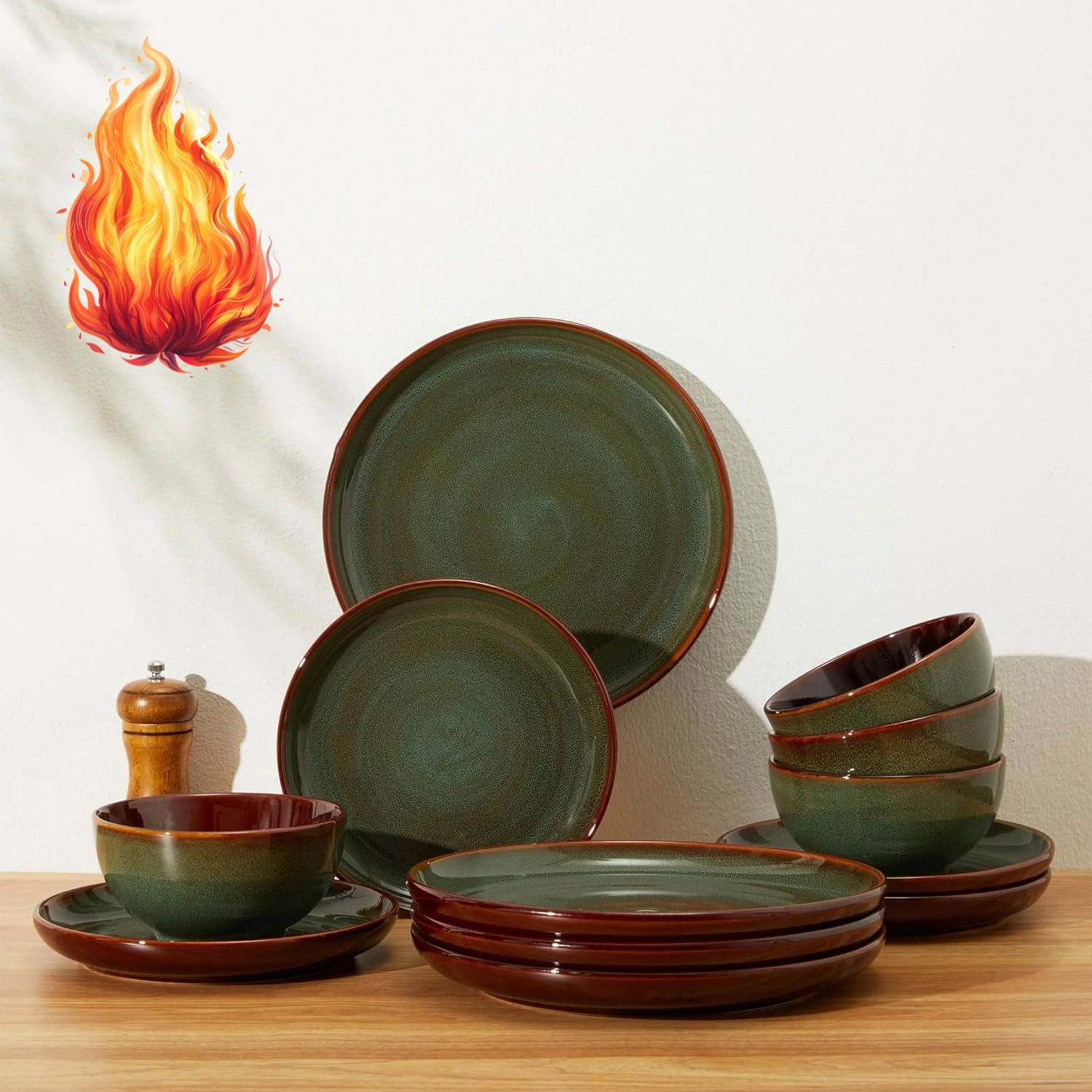 

Plates and Bowls Sets for 8, 24 Piece Dinnerware Set for Large Families & Entertaining, Elegant Design, Dishwasher