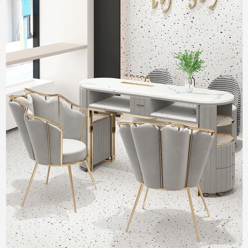 White Gold Nail Desk Chairs Organiser Modern Designer Nail Table Nordic Aesthetic Scrivania Per Unghie Manicure Furniture