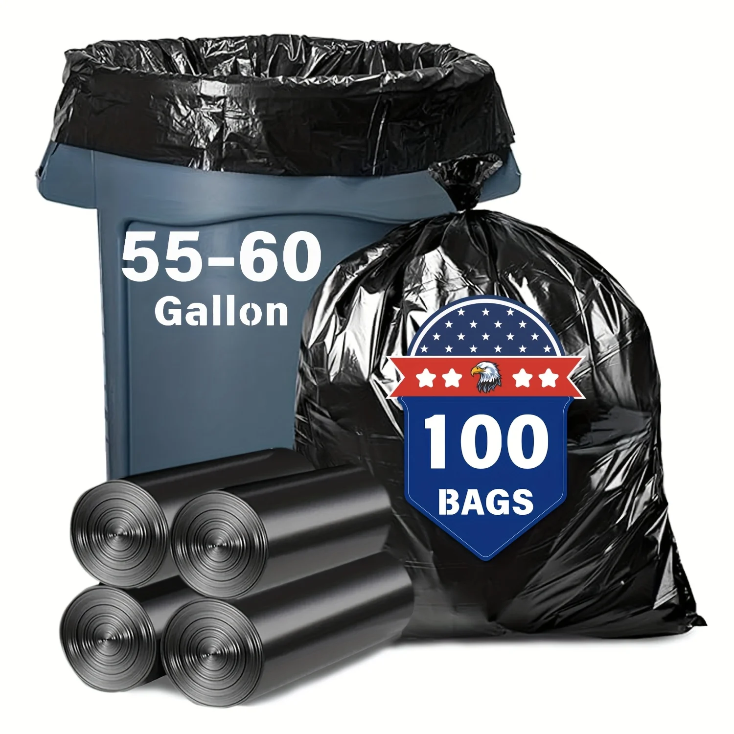 

100 Bags 55-60 Gallon Trash Bags, Heavy Duty Extra Thick Black Garbage Bags, Unscented Strong Huge Can Liners, 50 Gallon 55 Gallon 60 Gallon 65 Gallon Extra Large Trash Liners for Construction Industrial Yard Outdoor Commercial