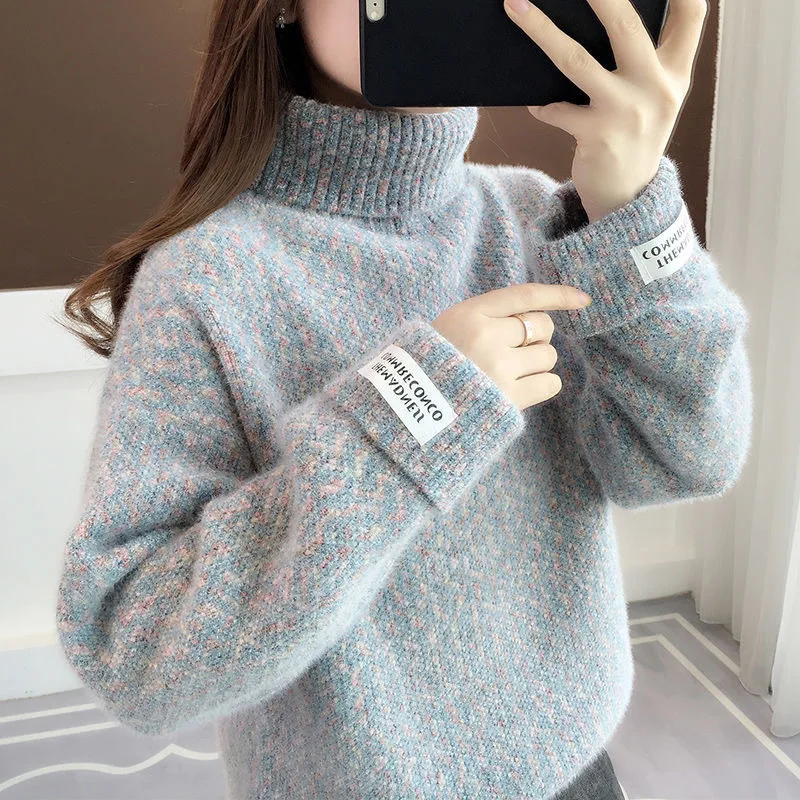 High Neck Faux Mink Fur Autumn And Winter New Style Pullover Sweater For Women, Outside Thick Fleece Base, Worn On The Inside