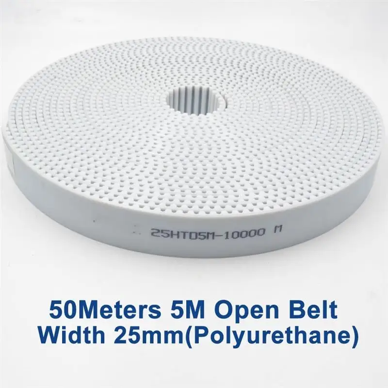 50Meters PU White HTD 5M Open Timing Belt 5M-25mm Width 25mm Polyurethane Steel Arc Tooth Synchronous Belt Pulley