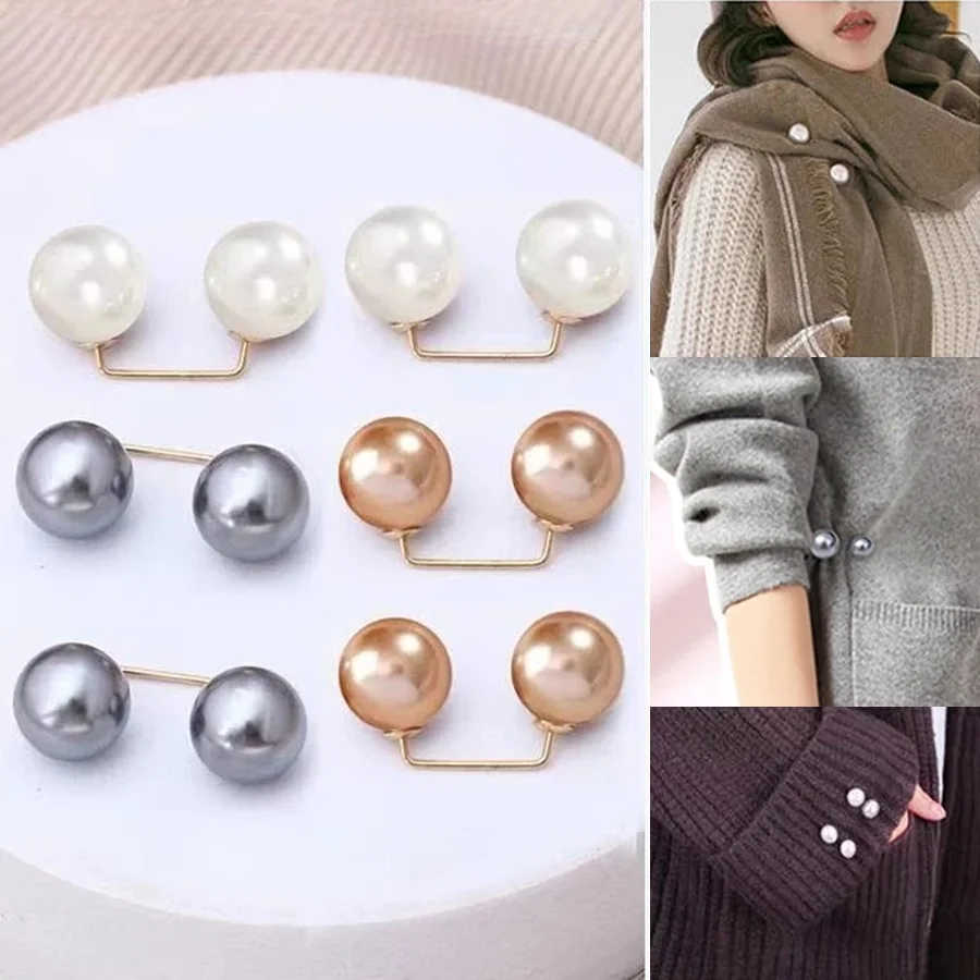 4/8pcs Clothing Accessories Pearl Brooch Detachable Double Head Pin Waist Clip Jewelry Accessory Multifunctional Pants Pin