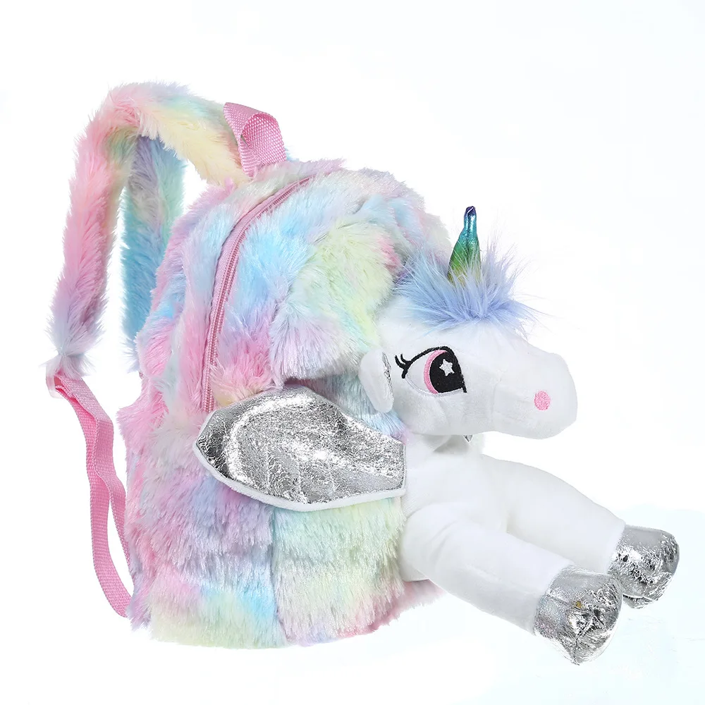 Girls 3D Unicorn Backpack Tie Dyed Cartoon Plush Backpack Large capacity children bag Cute Bow Knot Kindergarten Schoolbag Kids