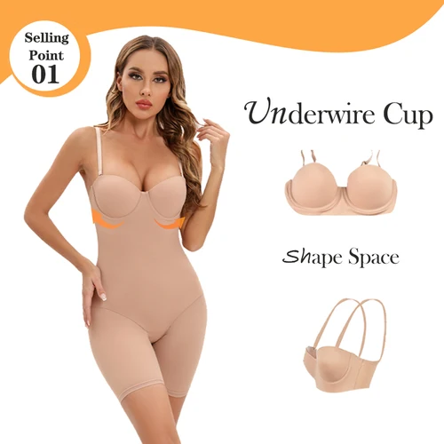 Imagen 2 del producto Body moldeador de cuerpo para mujer, pelele ajustado, ropa moldeadora con copa con aros, mono negro elástico