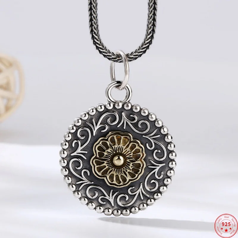 

Genuine S925 Sterling Silver Pendants for Women Men New Fashion Relief Eternal Rattan Sunflowers Punk Jewelry Free Shipping