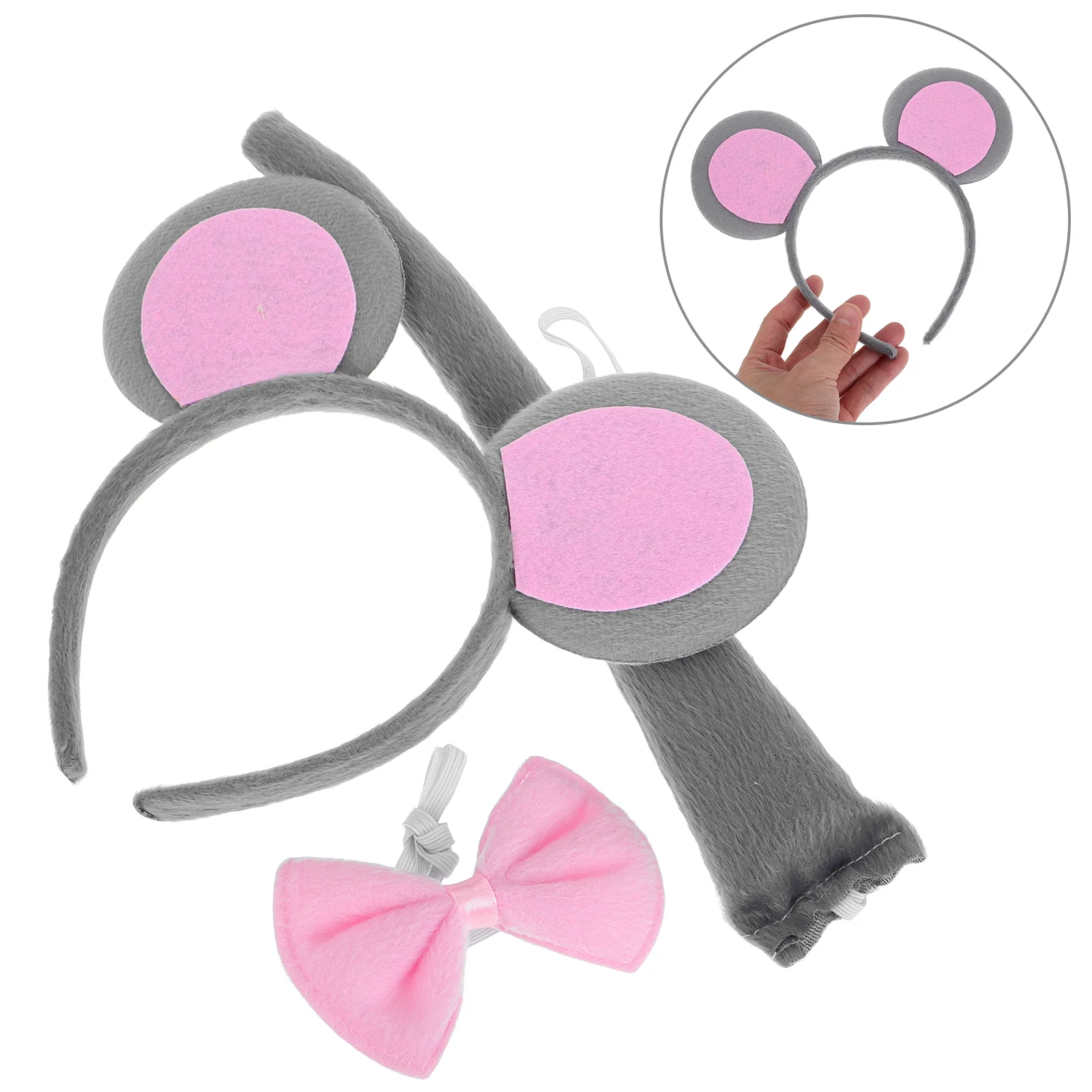 3 Pcs Mouse Headband Costume Kit Ears Toddler Grey Kids Animal Adult Accessories