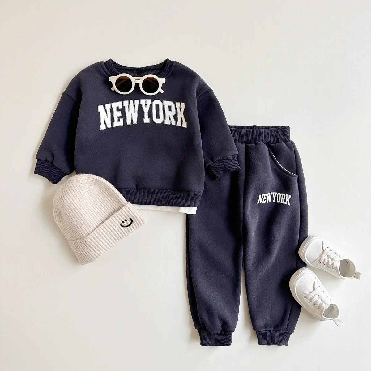 INS 2023 inverno abbigliamento per bambini set ragazzi felpa con cappuccio Set velluto lettera tuta sportiva Sweasthirt e pantaloni 2 pezzi vestito