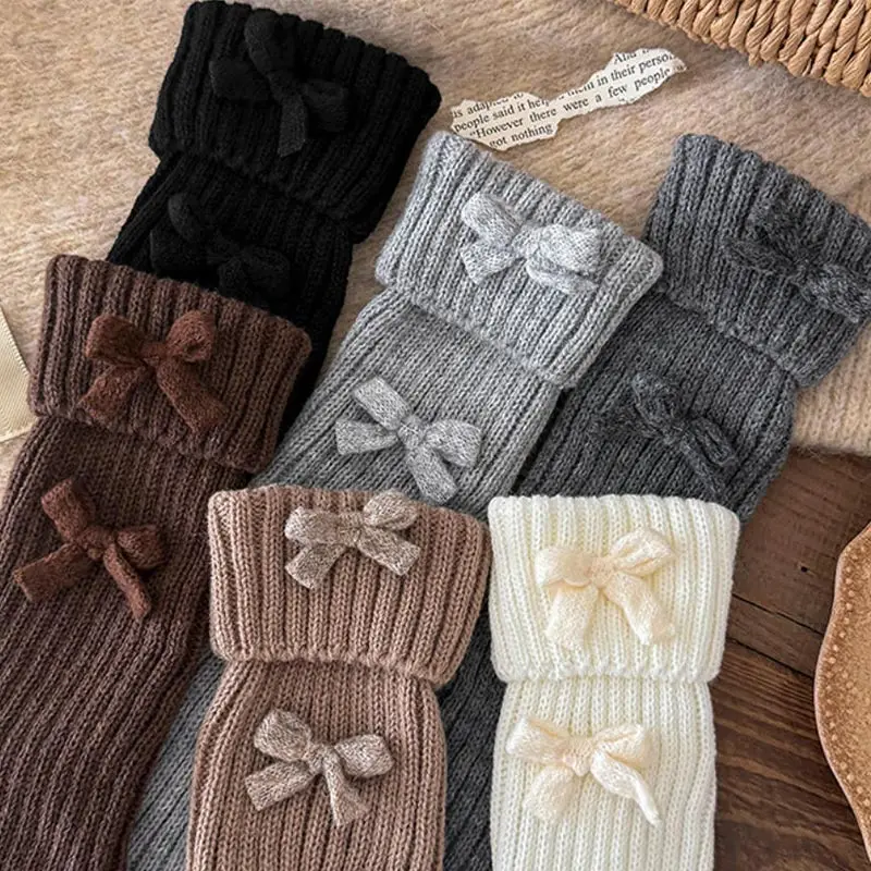 Herbst & Winter Gestrickte Beinwärmer für Damen und Mädchen mit Schleife, Lange Wadensocken, Einfarbige Gestreifte Gestapelte Socken, Modische Stiefelüberzüge, Warme Socken