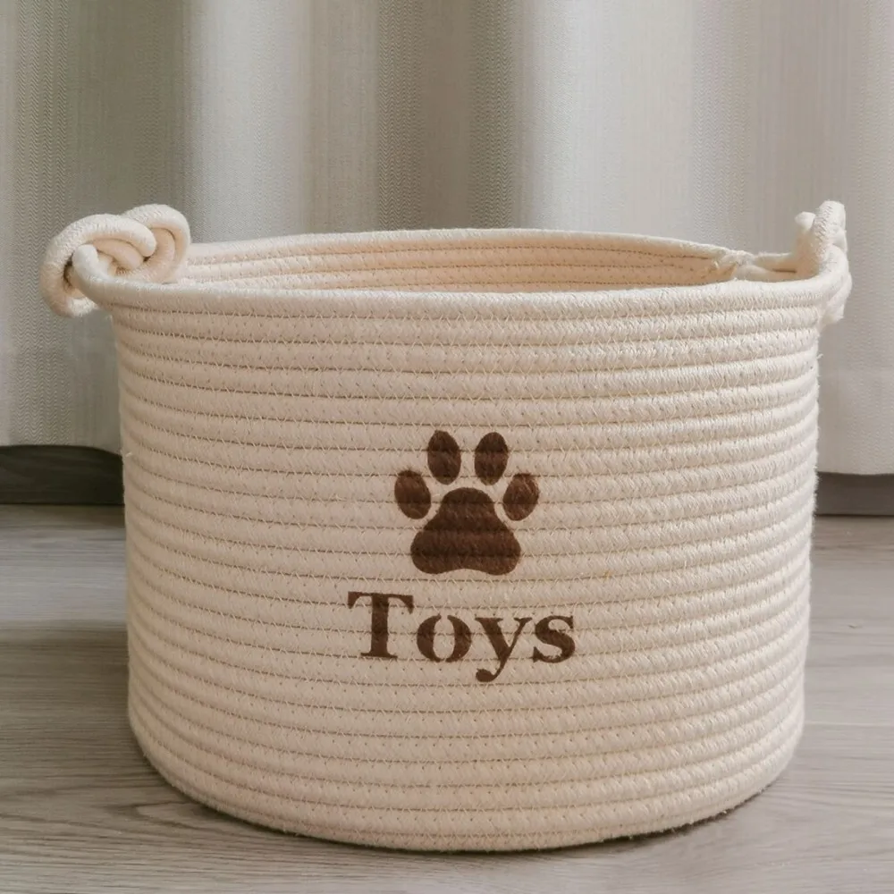 

Woven Cotton Rope Storage Basket for Living Room Snacks Toys and Miscellaneous Items with Paw Design Ideal for Home Organization