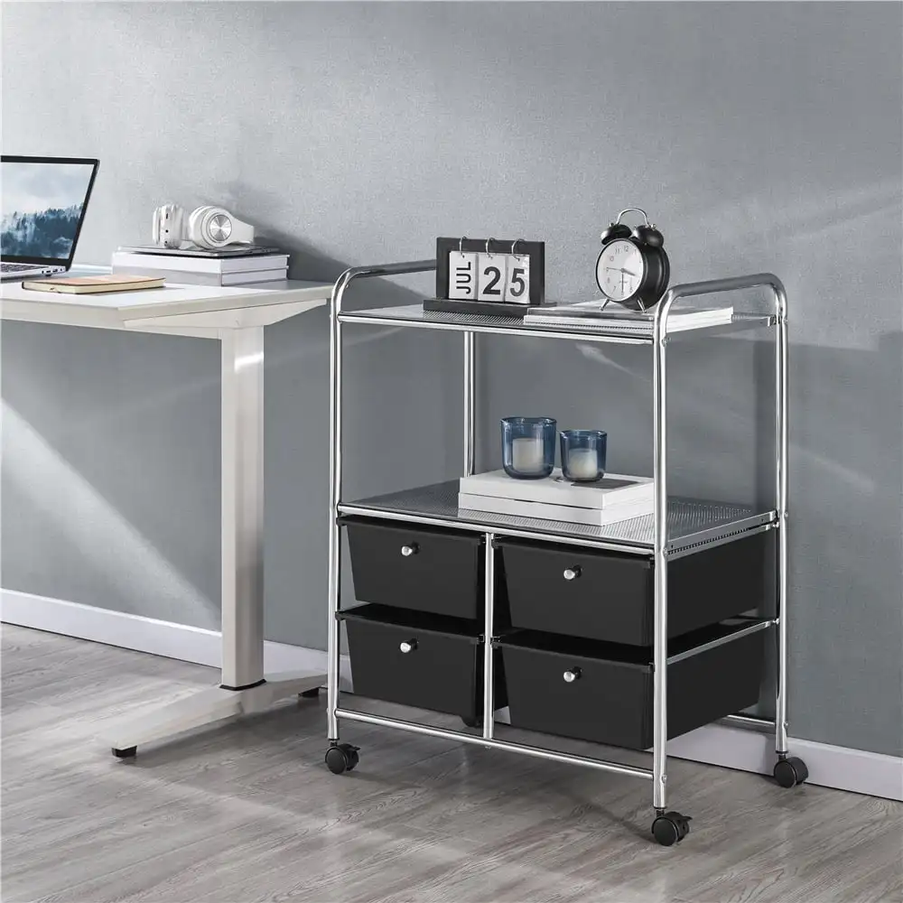 Rolling Storage Cart with 4 Drawers & 2 Shelves Storage