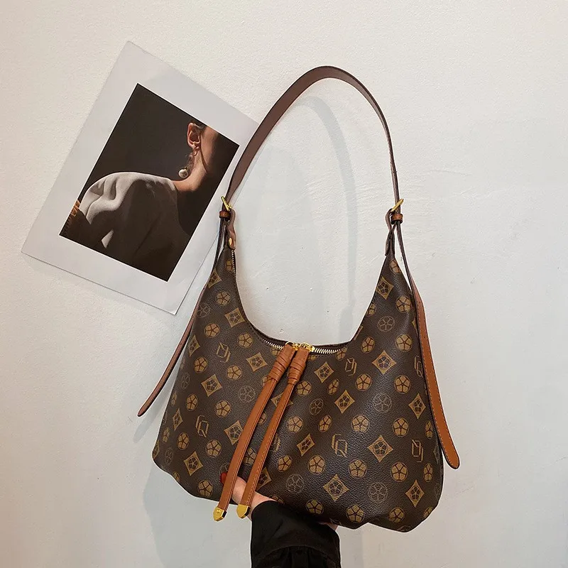 

2025 винтажная сумка подмышки с принтом, просторная женская сумка через плечо, большая вместительная сумка через плечо, роскошная сумка «день-ночь»