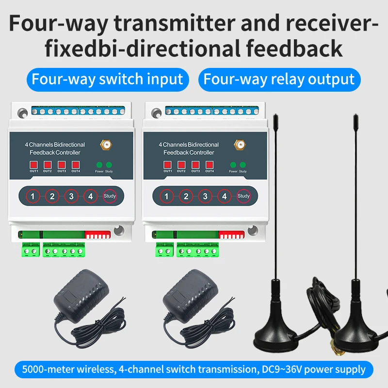 4-Channel Bidirectional Feedback Wireless IO Transmission Relay Controller Wireless Remote Control Remote Switch With Power Adap