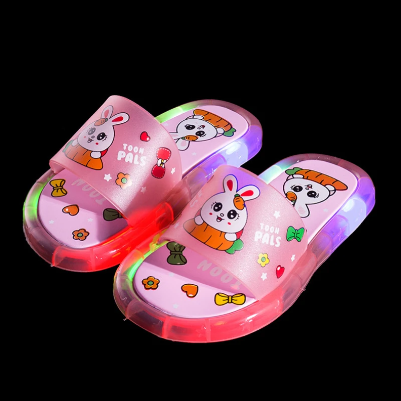 슬리퍼 Kids Shoe Fashion LED Luminescent Children\'s Slippers 2023 Summer New Cartoon Crystal Shoes Girls/boys Sandals Flip Flops