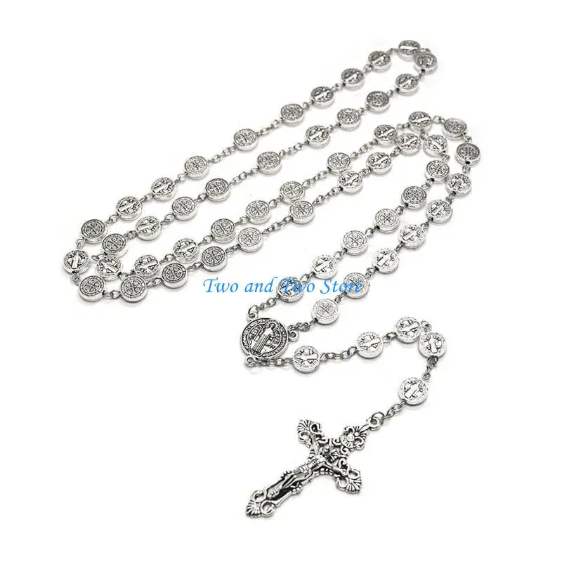 HX6F جولة المعادن حبة مسبحة كاثوليكية قلادة الصليب قلادة قلادة الدينية #6