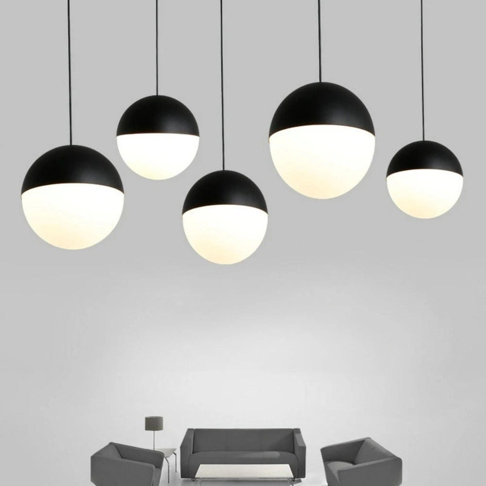 

Modern Glass Ball Pendant Lights Black Glass Led Chandelier Lamps Loft Fixtures for Kitchen Living Room Bedroom Lustre Lights