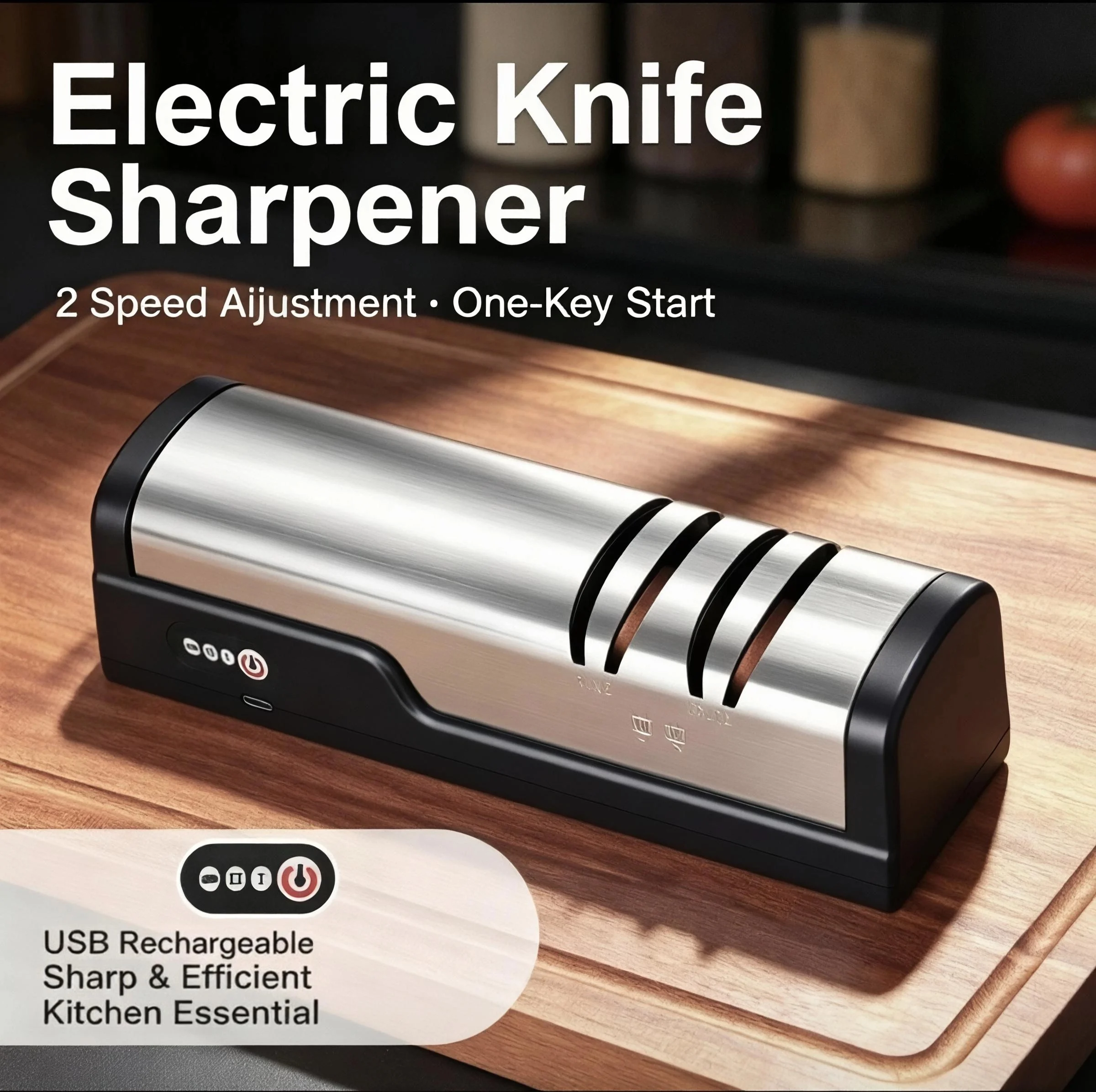 USB Rechargeable Electric Knife Sharpener, 2 Speed Adjustable One‑Key Start, Coarse & Fine Grinding Kitchen Knife Sharpening Too