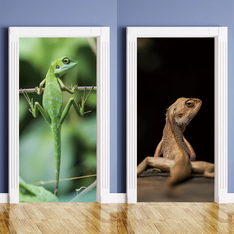Lizard Door Stickers Adhesive  Decorations Posters Wallpaper for Living Room DIY Full Door Mural Cover Art Poster Home