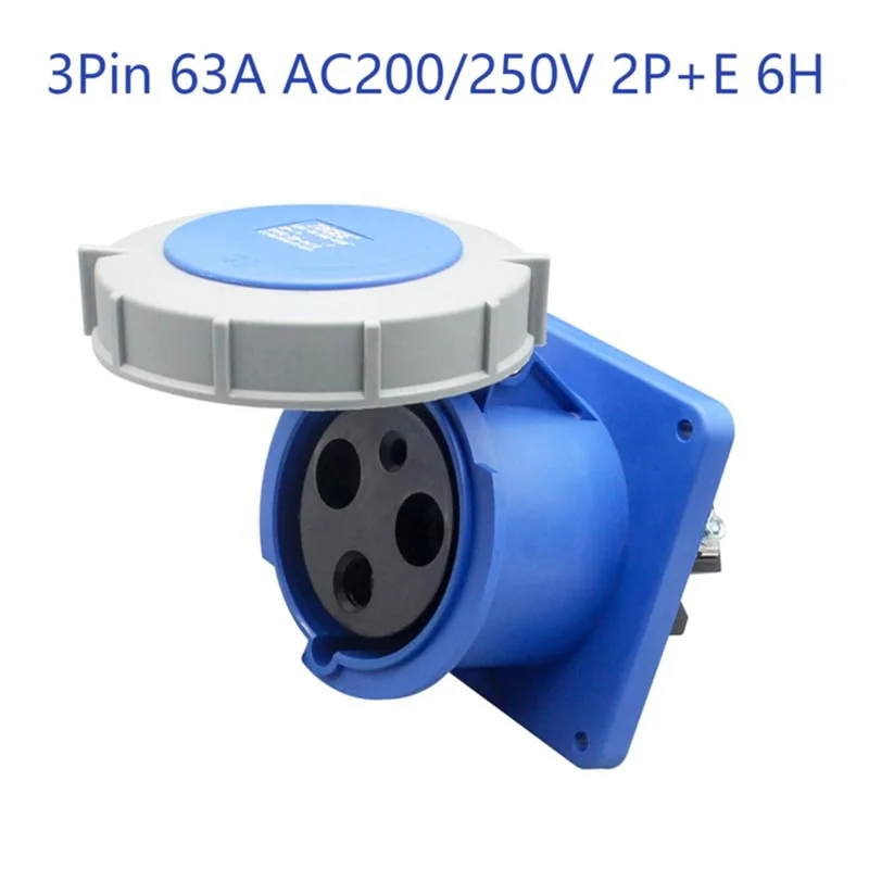 

ABMS-IEC 60309 6H IP67 Waterproof Female Industrial Connector Socket 3Pin 63A 200V-250V 2P+ E Male Terminal Kit
