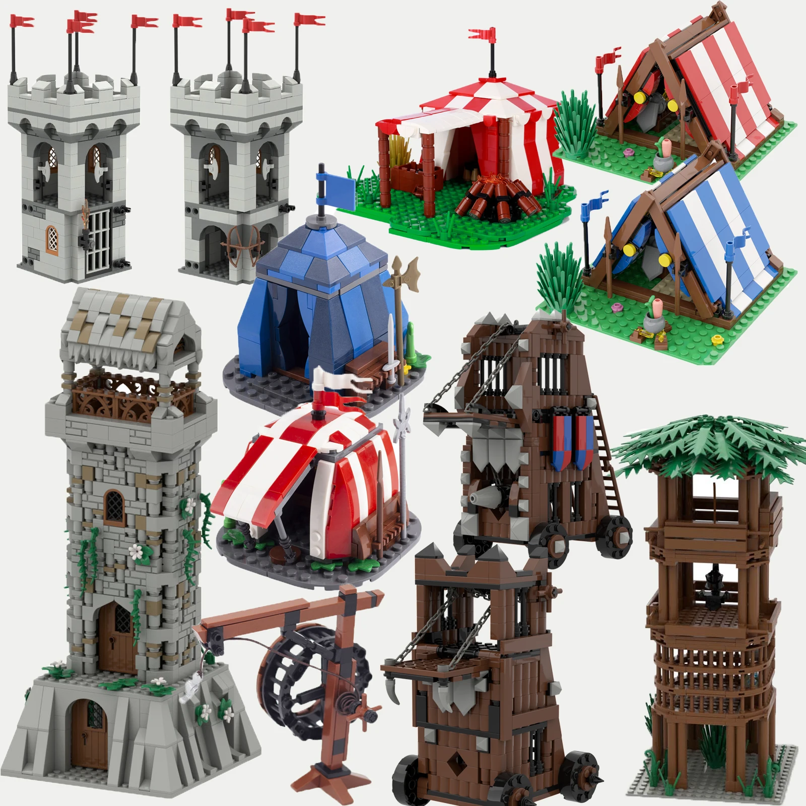 

MOC креативная магия, средневековый военный замок, сцена, сито, двигатели, городские настенные ворота, башня, строительные блоки, сделай сам, сборка, набор кирпичей, игрушка