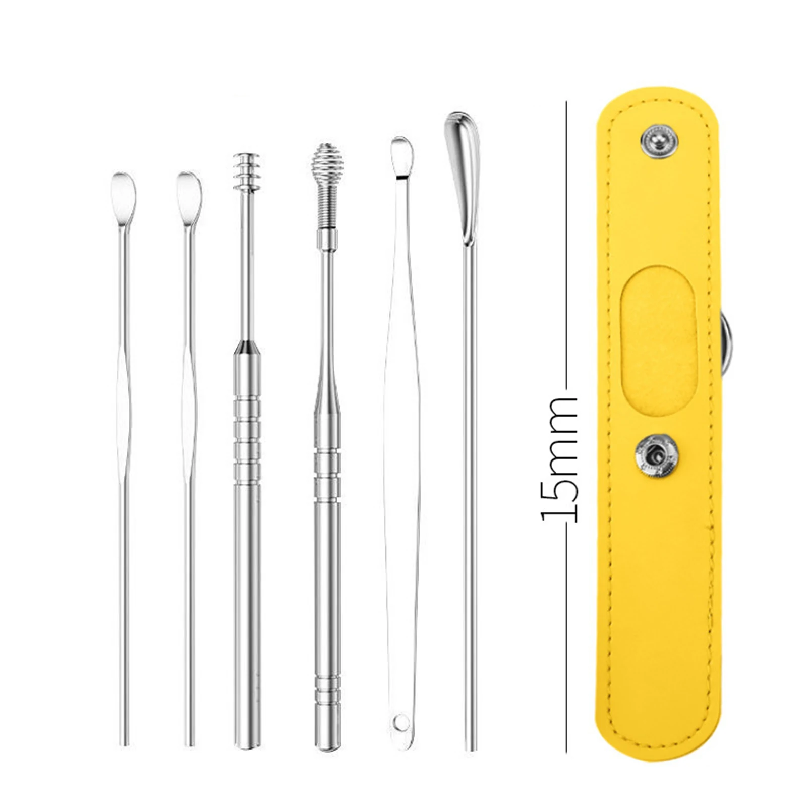 Aço inoxidável Ear Cleaner Conjunto com Saco, Earpick, Colher, Ear Care, Ferramenta de Limpeza, Earwax Removal Kit, 360 °