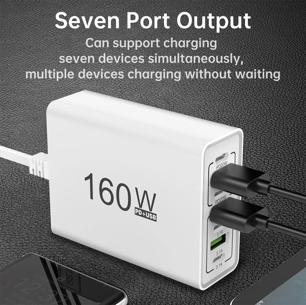 شاحن هاتف من النوع C 160 وات USB C، شحن سريع، محول طاقة للهاتف المحمول لهاتف iPhone Xiaomi Huawei Samsung شاحن شحن سريع