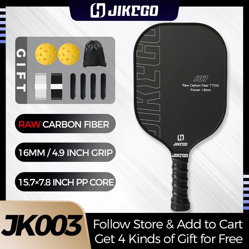 JIKEGO-Juego de paleta Pickleball T700 de fibra de carbono en bruto, raqueta de 16mm, raqueta de bola de pepinillo, cubierta de cinta de plomo profesional, hombres y mujeres, RCF