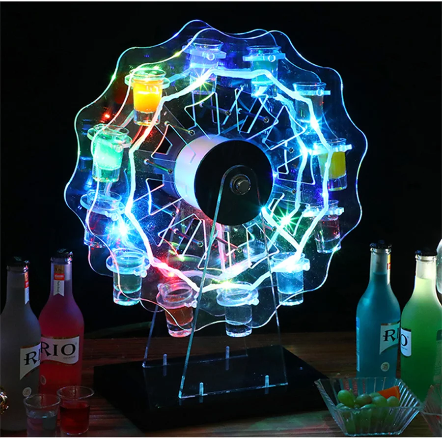 Imagem -02 - Thrisdar Recarregável 12 Copo Plástico Roda Gigante Led Suporte de Vinho Led Shot Vidro Vinho Rack para Discoteca Bar Festa Decoração Casamento