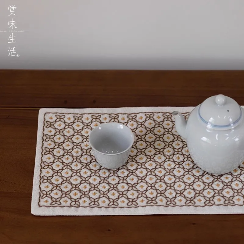 

Sashiko Coaster Kit Cross Stitch Pattern DIY Tea Mat Set, Pre-Printed Linen fabric for Hand Sewing, Beginner Craft Supplies