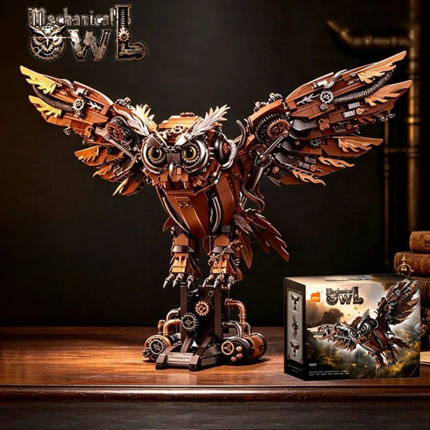Steampunk Mechanical Owl Building Blocks Spread Wings Gear Animal Model Bricks Kit DIY Assembly Toy Unique Gift for Adults Teens