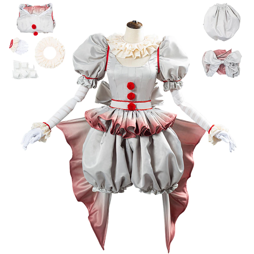 

Halloween Pennywise Cosplay HORROR Girl Collection Cosplay Fantasia Costume Pumpkin Pants Bow Set Adult Halloween Carnival Suit