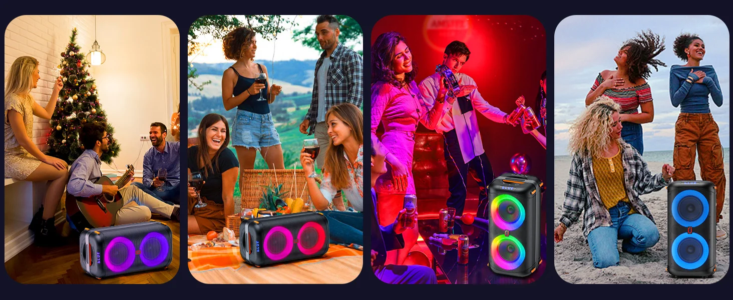 Karaoke-Maschine, tragbarer Bluetooth 5.3-Karaoke-Lautsprecher, PA-System für Erwachsene mit Echo-Einstellung/LED-Leuchten, unterstützt TV/USB/AUX/TF – Detail 9