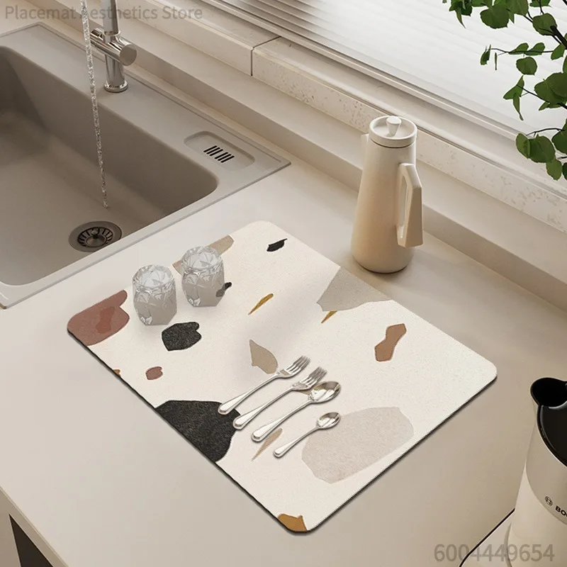 Nordic Modern Minimalist Design Draining Mat Abstract Geometric Kitchen Mat Heat Resistant Non-Slip Countertop Protectors Mat