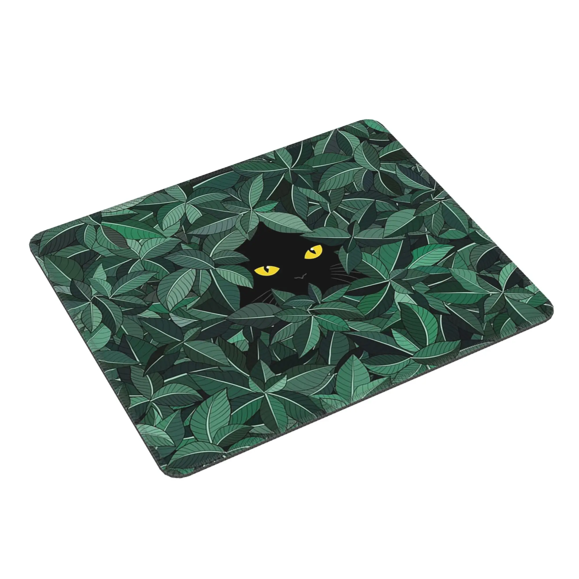 

Black Cat Hidden Behind The Leaves Mouse Pad Computer Keyboard Mouse Mat Gaming PC Laptop Desk Mat Office Table Mats