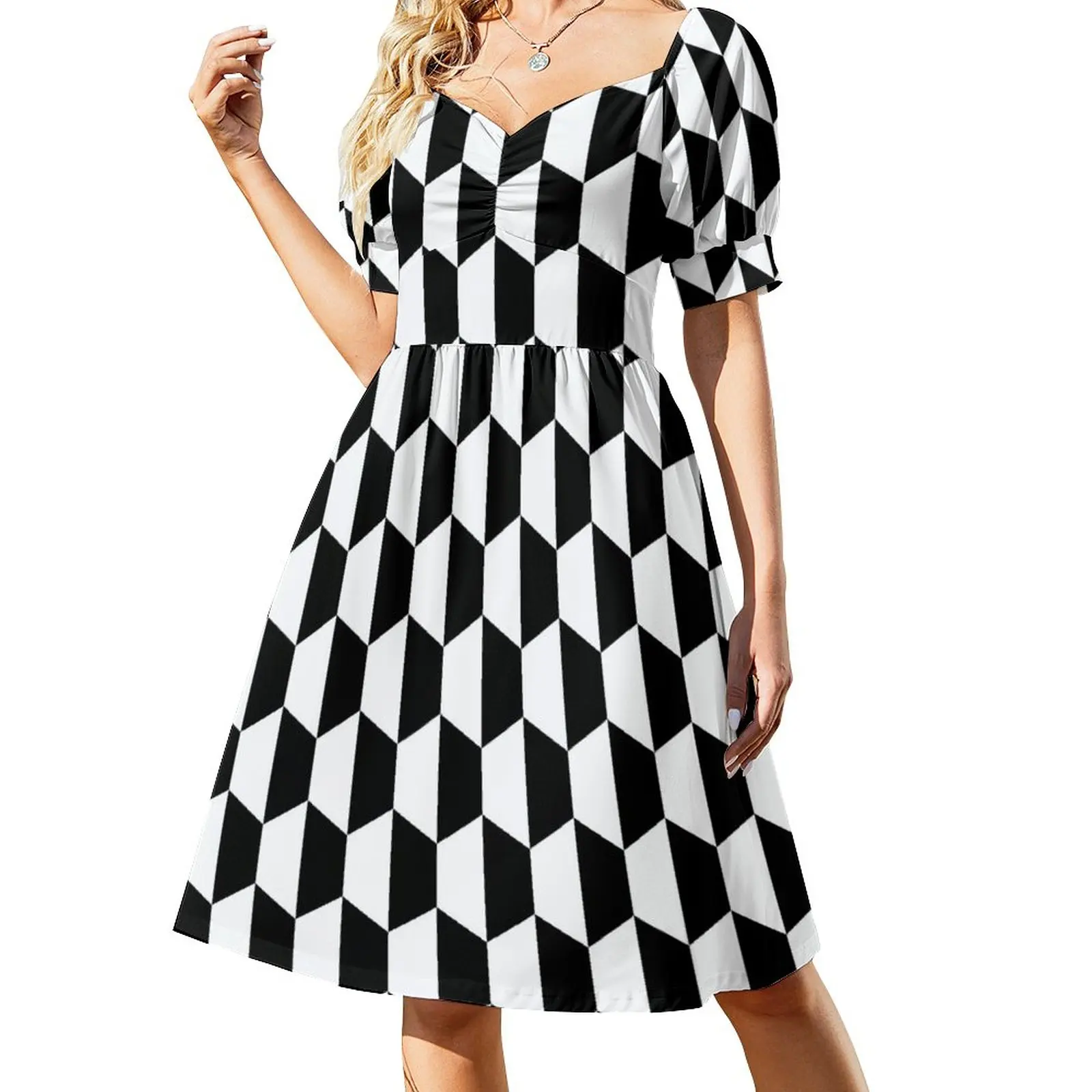 

Black and white hexagons Dress women's summer jumpsuit clothes for women dress for woman