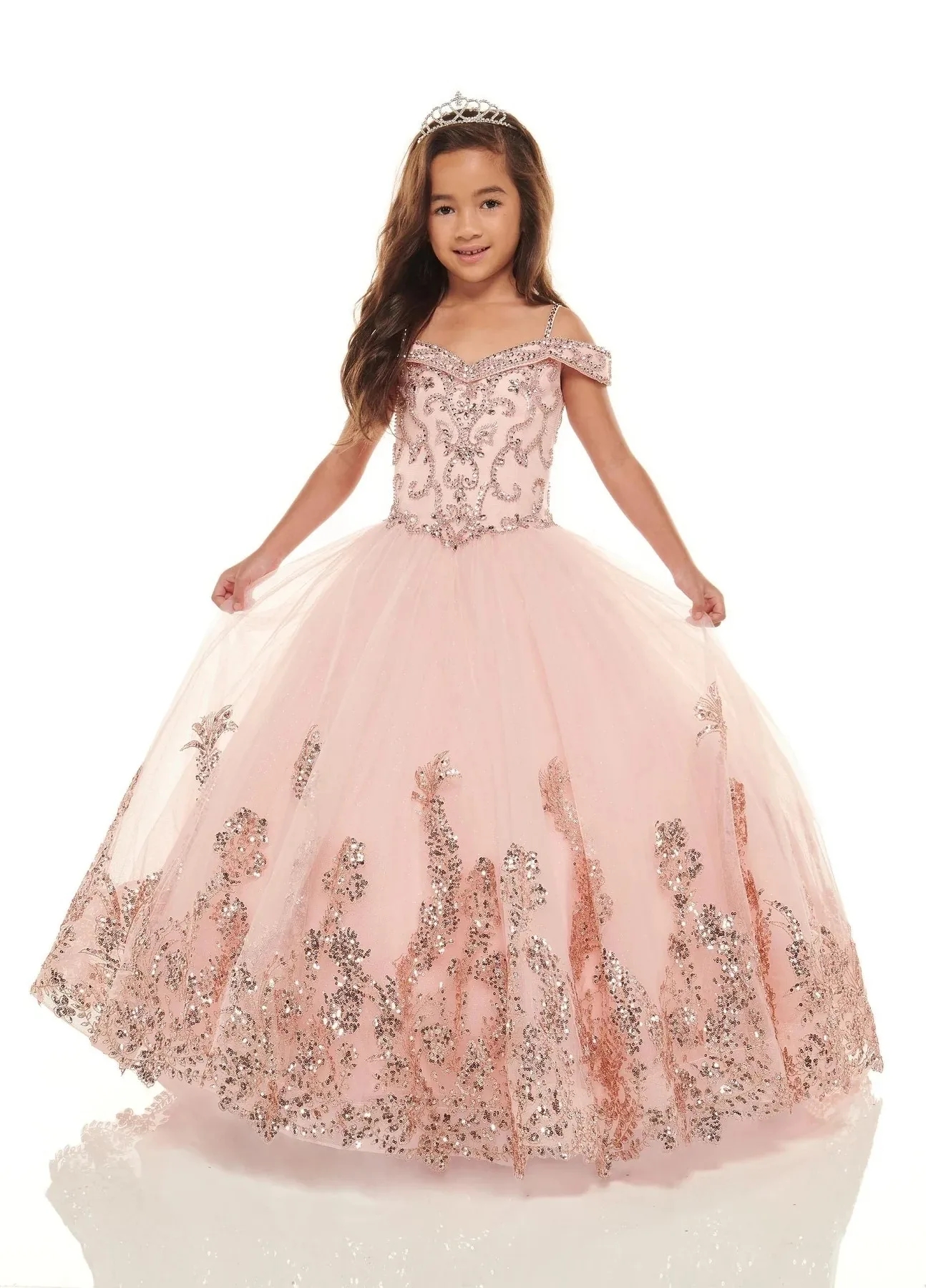 

Pink Mini Quinceanera Dresses Ball Gown Off The Shoulder Appliques Beaded Flower Girl Dresses For Weddings Pageant Dresses Baby