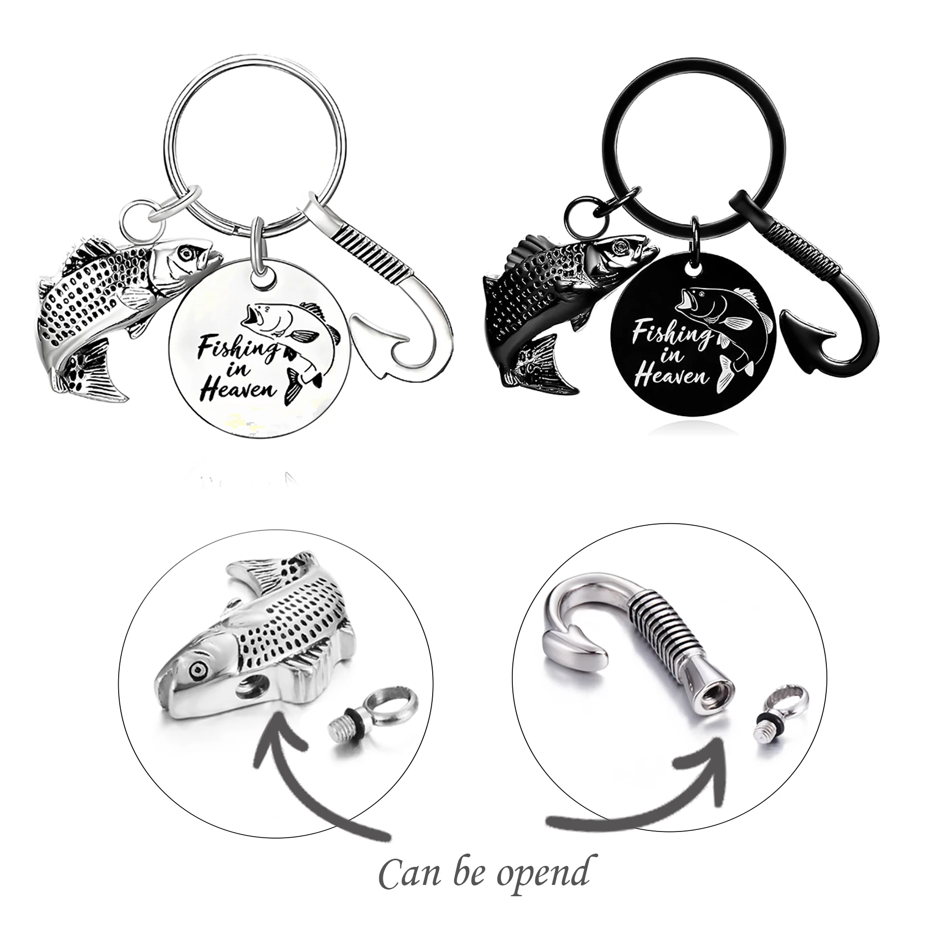 

Fishing in Heaven Cremation Urn Keychain Stainless Steel Fish Memorial Key Chain Keepsake Jewelry for Fisherman