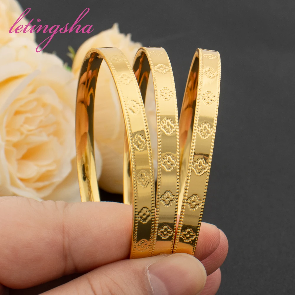 60mm Closed Bracelet Luxury Gold Color Jewelry Bangles for Girls Newest Statement Ethiopia Africa Bracelet Daily Wear Party Gift