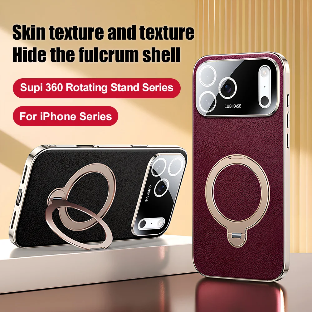 360 °   Rotation Magnetische Leder Telefon Fall Für iPhone 17 Pro Max Air 16 13 15 14 17 pro max Magsafe Objektiv Schutz Funda Abdeckung