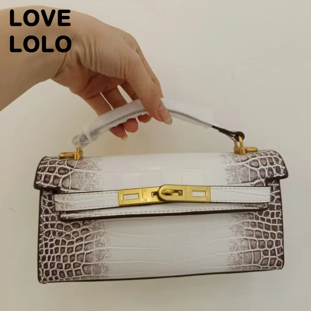 حقيبة بمقبض علوي من جلد التمساح المنقوش حقيبة كتف كروسبودي للنساء حقائب يد فاخرة جديدة