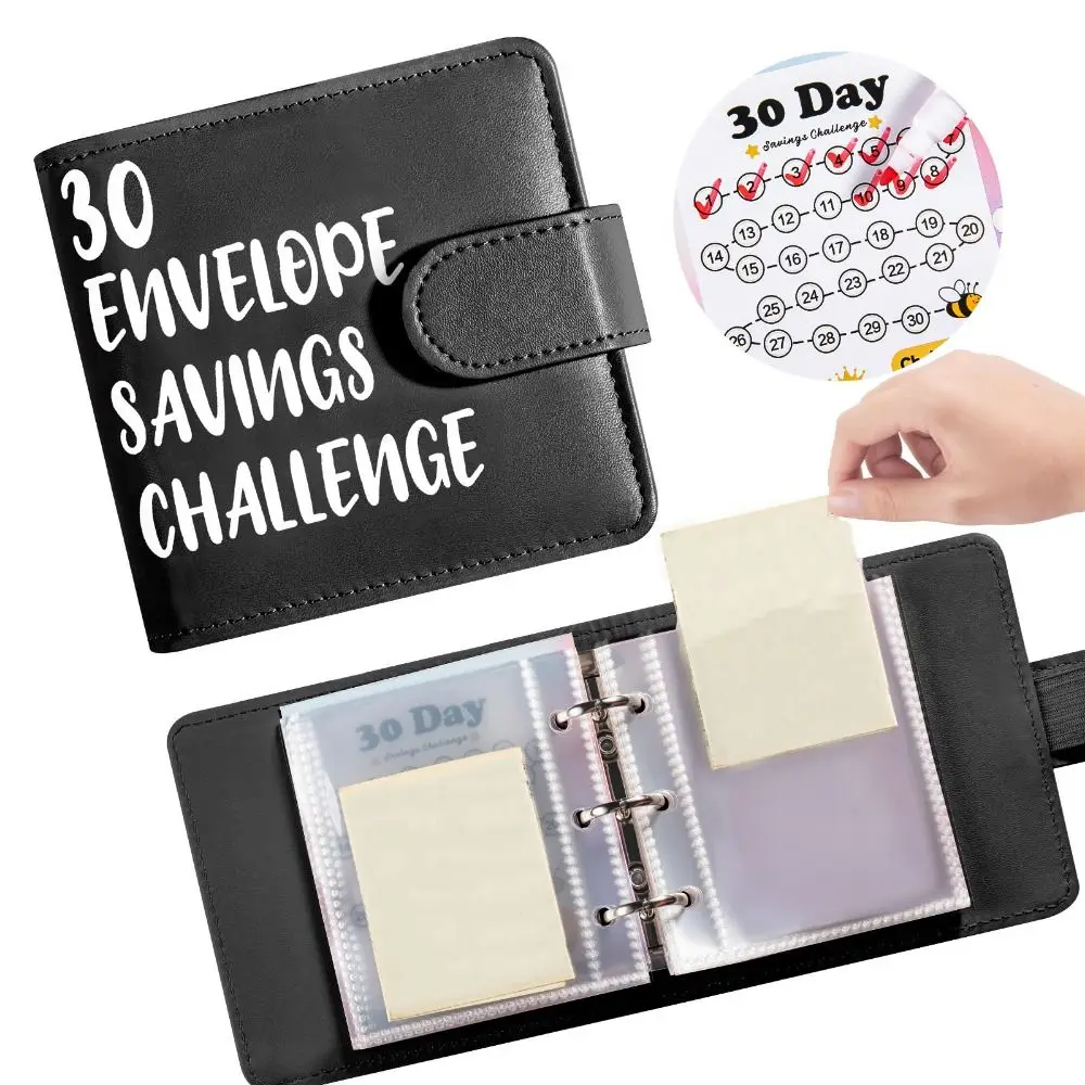 PU Leather Money Saving Challenge Book Large Capacity Waterproof 30 Envelope Challenge Binder Multi Pockets Save Money