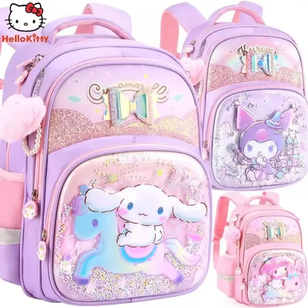 Mochila escolar para niños Sanrios Anime Hello Kitty Trolley Bag Kuromi mochila para estudiantes con ruedas ahorrar esfuerzo regalo duradero de alta capacidad