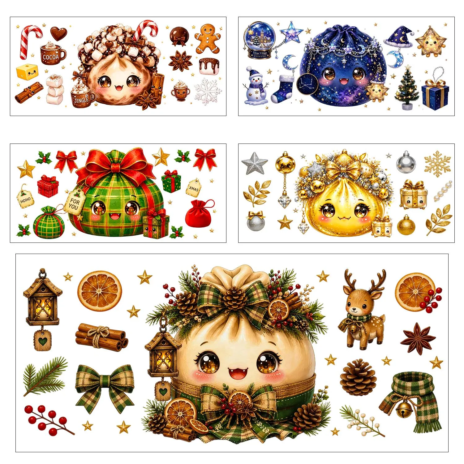Christmas Vibe Xmas Season UV DTF Transfer Sticker Waterproof DIY Decals 3D Transfers UVDTF Sticker 16oz UV DTF Cup Wraps