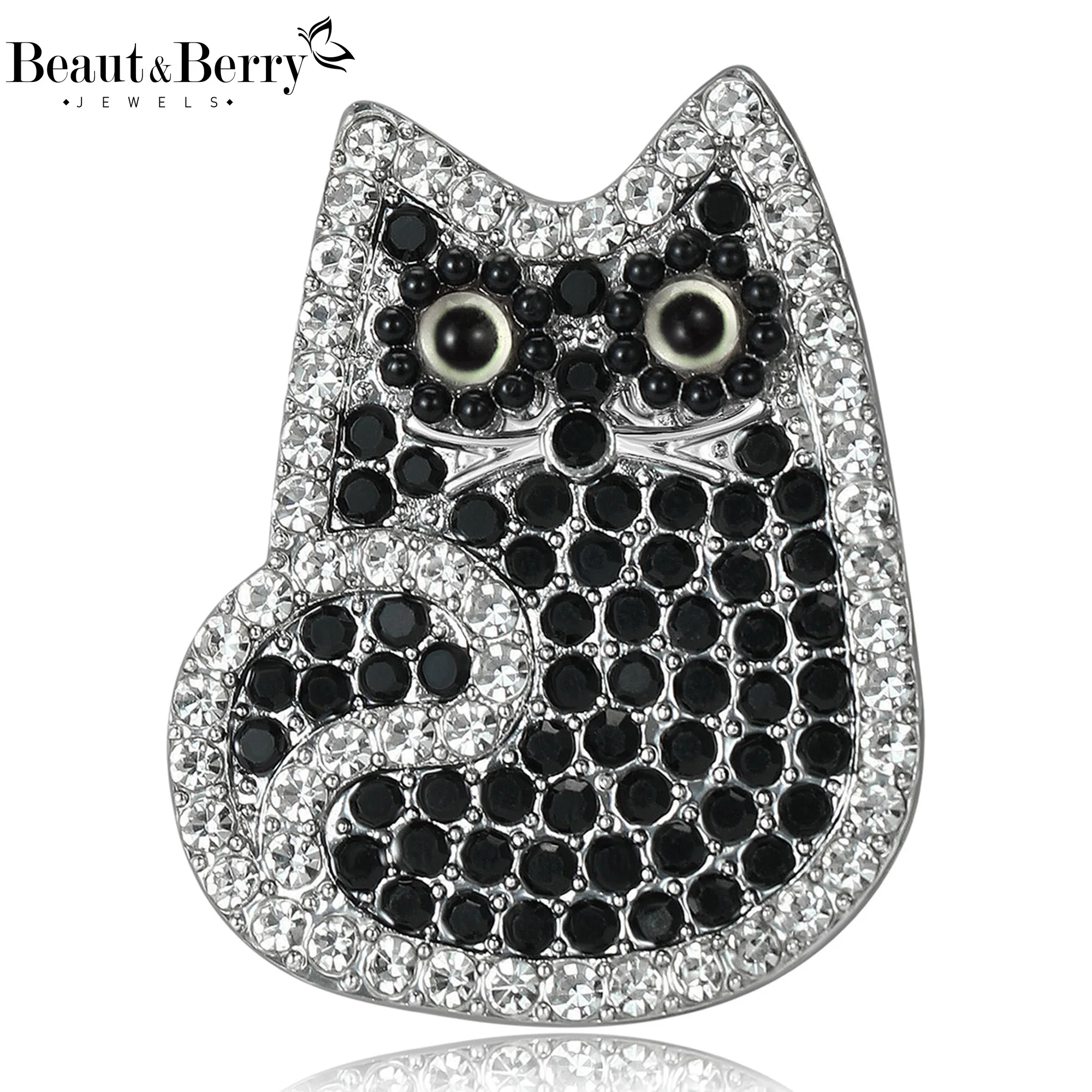 Beaut&Berry Trendy Rhinestone Cat Brooches for Women Unisex Animal Pins Casual Party Jewelry Accessories Gifts Decoration
