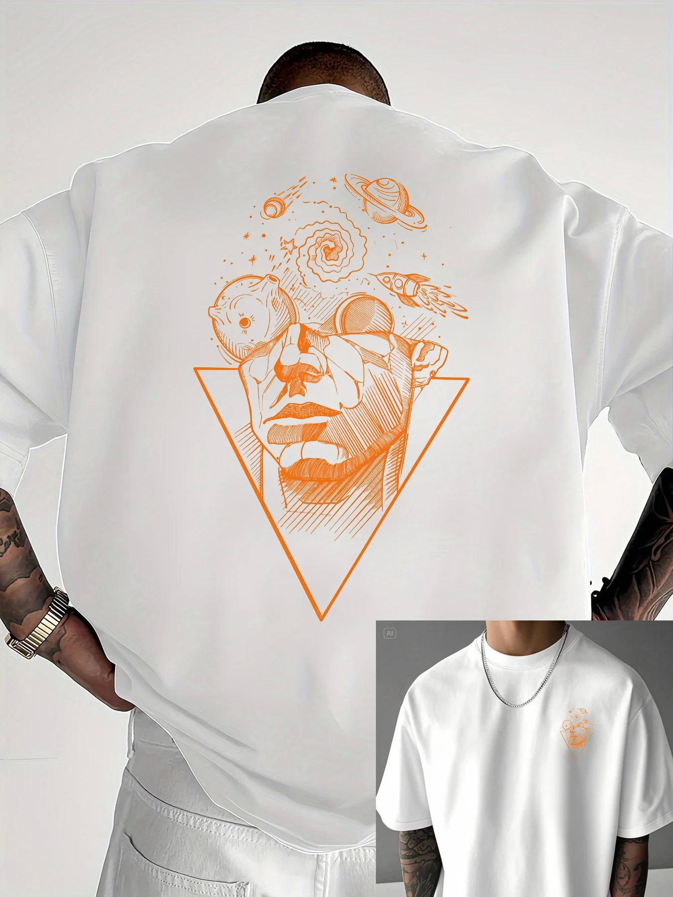 T-shirt décontracté pour homme en coton pur à 100 %, imprimé sur le devant et le dos, col rond, manches courtes, style créatif, pour l'été